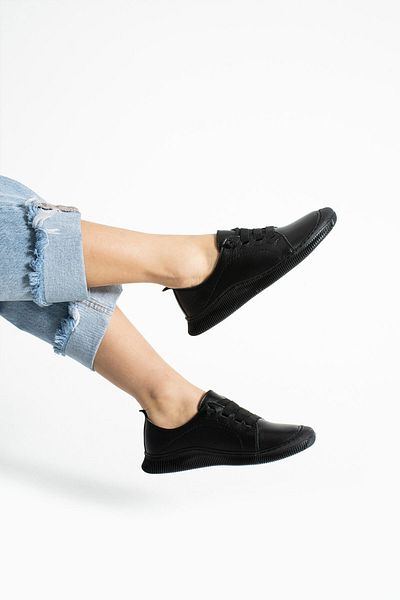 Getcho Preko Women's Genuine Leather Black Lace-Up Comfortable Daily Sneaker Sports Shoes Soft Model