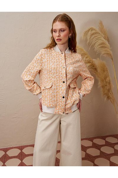 Kayra Jachetă portocalie cu guler jacquard