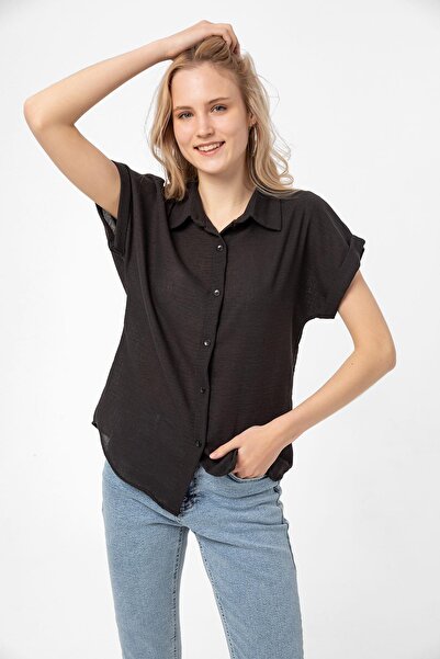 ŞİMAL Linen Shirt - Women's Short Sleeve Model