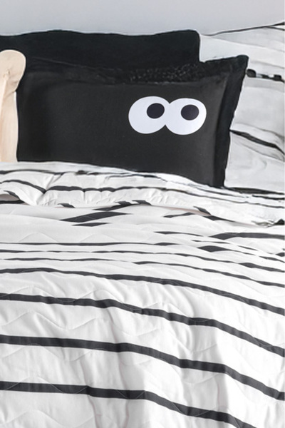 Genel Markalar Kapitone Yatak Örtüsü Seti Çift Kişilik Funny Siyah-Kahve