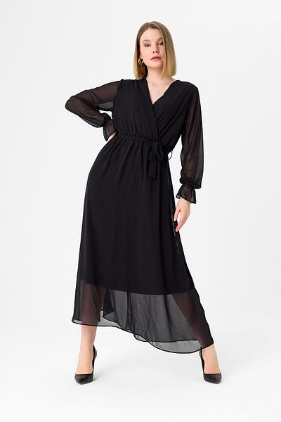 ŞİMAL Women's Double Breasted Collar Chiffon Long Dress 250258   -
