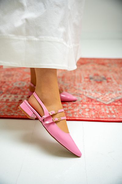 LAMİNTA Balerini de damă Holly Candy Pink din piele lacuită cu cataramă dublă