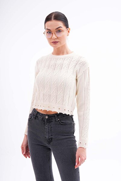 ŞİMAL Πλεκτά Γυναικεία Πουλόβερ - Κάτω Σχισμένη Λεπτομέρεια, Μοντέλο 245144