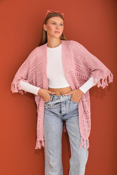 ŞİMAL Cardigan tricotat pentru femei cu mâneci liliac cu ciucuri 250373   -