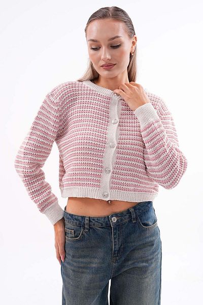 ŞİMAL Women's Stripe Patterned Metal Buttoned Knitwear Knitted Cardigan 255210 -