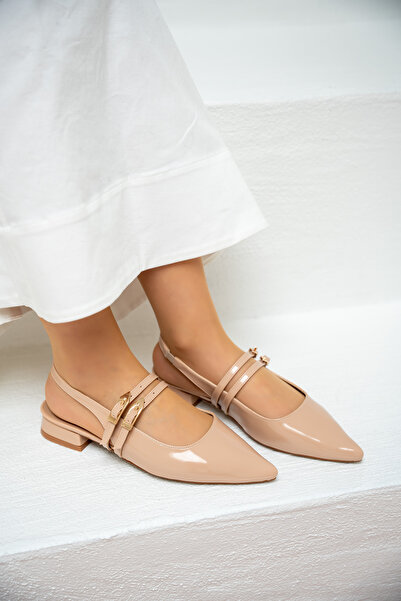 LAMİNTA Holly Nude Patent Leather Double Buckle Detailed Women's Ballerinas