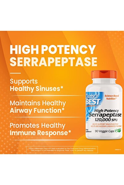Doctor's Best Doctors Best High Potency Serrapeptase, Supports Sinus Health, 120K SPU, Non-GMO, Vegan, 90 Caps