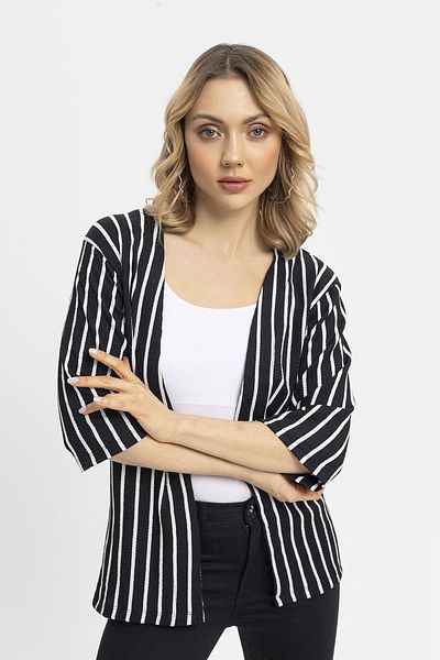 ŞİMAL Women's Stripe Patterned Open Front Jacket 250044   -