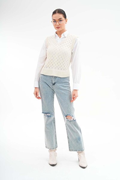 ŞİMAL 245158 Model Diamond Patterned Women's Knitwear Sweater