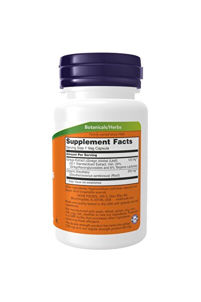 Now Foods Supplements, Ginkgo Biloba 120 mg, Double Strength, Non-GMO Project Verified, 50 Veg Capsules