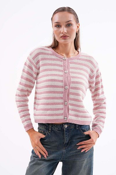 ŞİMAL Women's Stripe Patterned Metal Button Knitted Cardigan 250173   -