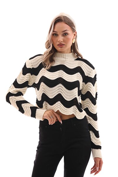 ŞİMAL Короткий светр з коміром-стійкою і зигзагоподібним візерунком - 245027