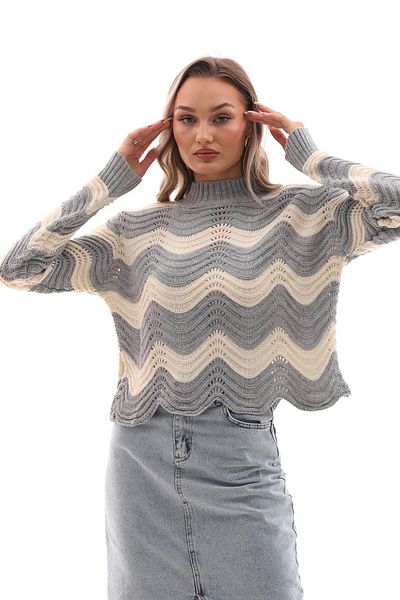 ŞİMAL Pulover largi cu model în zig-zag pe jumătate - 245027
