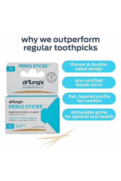 drTung's Dr. Tung's Double-Sided Perio Sticks, Thin Design, Stimulate Gums, Remove Plaque, 80 Count