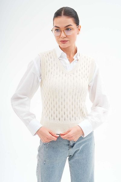 ŞİMAL 245158   نموذج سترة تريكو نسائية منقوشة بالألماس