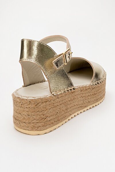 LuviShoes Viba Gold Genuine Leather Women's Straw Wedge Sandals