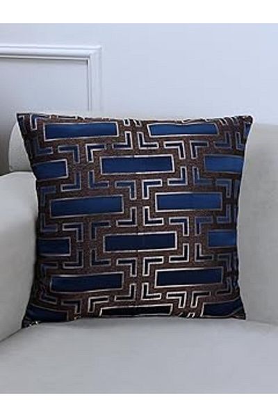 Hepta Collection Vanilla Home Blocks Navy Blue 45X45Cm Square Patterned Throw Pillow Cover