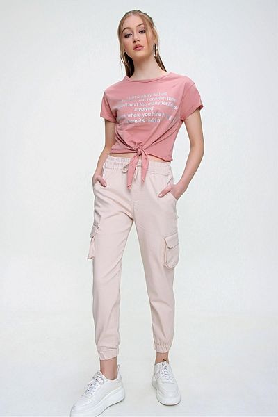 ŞİMAL Women's Elastic Waist Cargo Pocket Trousers 250232   -