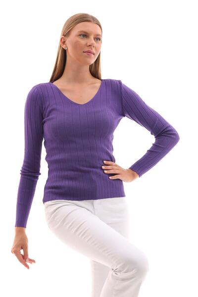ŞİMAL Women's V-Neck Ribbed Sweater -245009