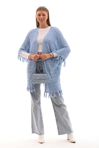 ŞİMAL Cardigan tricotat pentru femei cu mâneci liliac cu ciucuri 250373   -