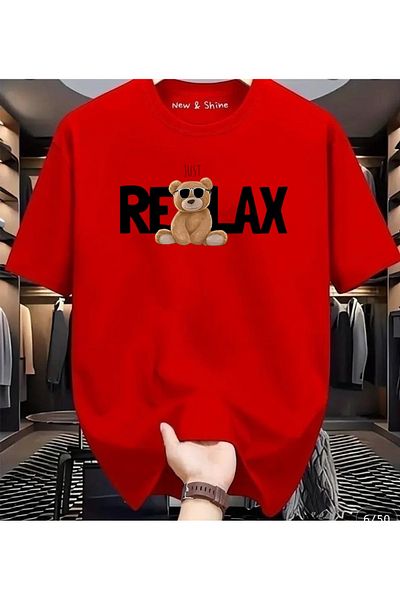New Shine 1 T-Shirt Is a Gift for Purchases of 6 or More in the Cart - Relax Bear Printed Oversize T-Shirt