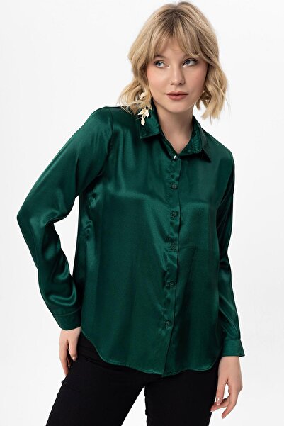 ŞİMAL Kadın Uzun Kol Saten Gömlek 255123 -