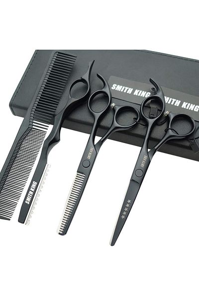 Smithking 5.5 Hair Cutting Scissors Set with Razor Combs & Case, Thinning Shears (Black)