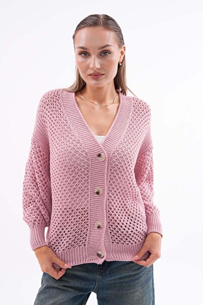 ŞİMAL Women's Button Closure Knitwear Knitted Long Cardigan 255206 -