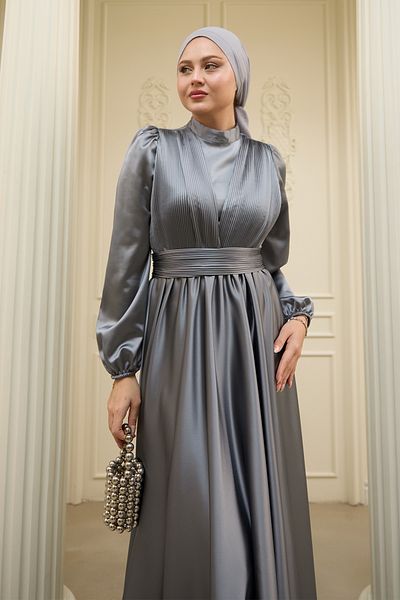 InStyle Rochie din satin gri plisată cu model încrucișat