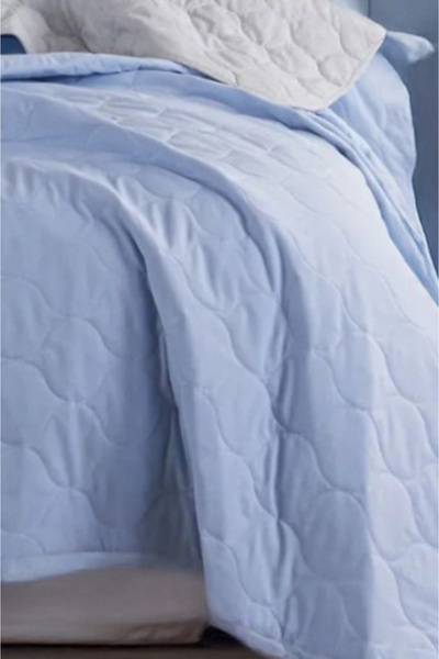 UPSTYLE Kapitone Yatak Örtüsü Seti Tek Kişilik Solid A.Mavi-Gri