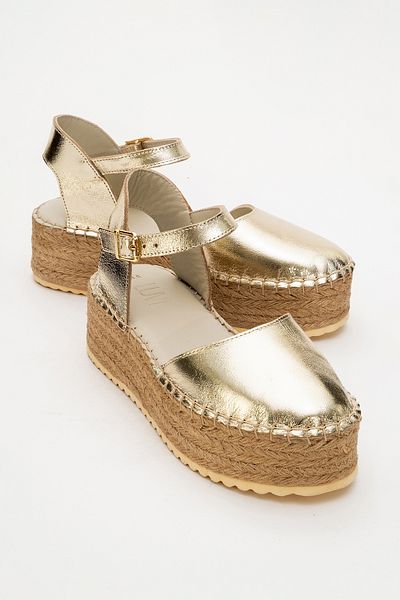 LuviShoes Dámské sandály VIBA Gold z pravé kůže se slámovou výplní
