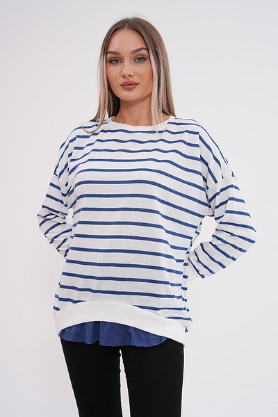 ŞİMAL Double Look Stripe Patterned Women's Sweatshirt - Crew Neck, Two Thread 245243