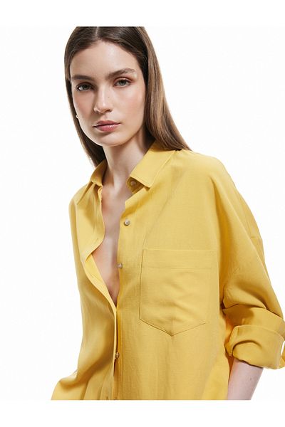 Koton Viscose Linen Blended Long Sleeve Shirt with Pockets