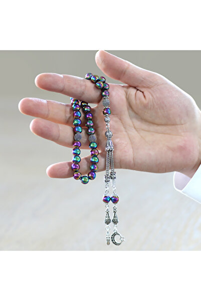 Tesbihane Kararmaz Metal Püsküllü Küre Kesim Renkli Hematit Doğaltaş Tesbih