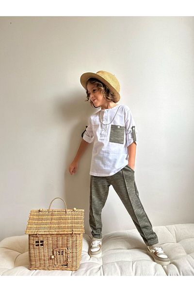 TİJK Boy's Cotton Linen Bottom Top Set