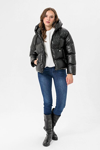 ŞİMAL Γυναικείο παλτό με κουκούλα με τζελ 245425 -