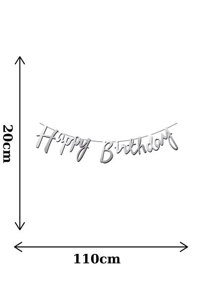 Baloncu Dede Silver Happy Birthday Calligraphy Banner Birthday Ornament