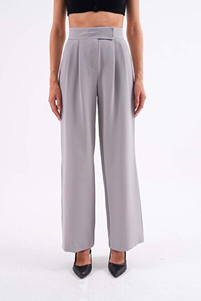 ŞİMAL Women's Velcro Detailed Wide Leg Fabric Trousers 255255 -