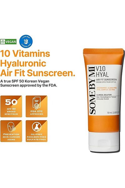 Some By Mi Korean V10 HYAL Air Fit Sunscreen - Daily Niacinamide SPF50 With UV Protection - 50Ml