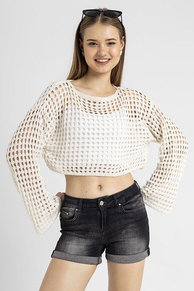 ŞİMAL Pulover scurt din plasă largi pentru femei 250267   -