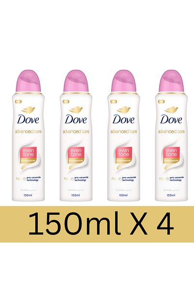 Dove Advanced Care, Antiperspirant Deodorant Spray, Even Tone, 150ml x4