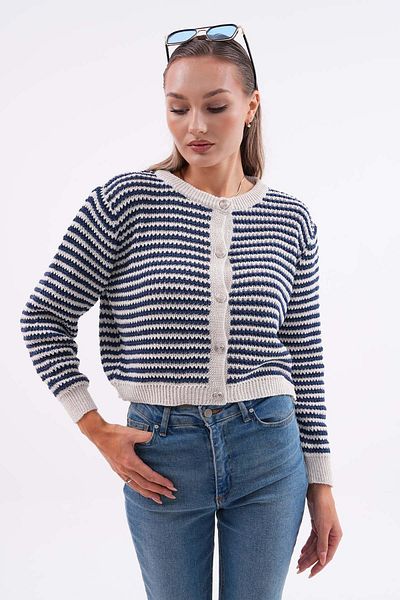 ŞİMAL Women's Stripe Patterned Metal Button Knitted Cardigan 245283   -