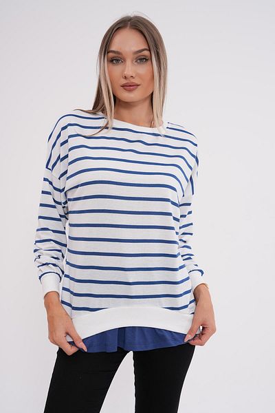 ŞİMAL Double Look Stripe Patterned Women's Sweatshirt - Crew Neck, Two Thread 245243