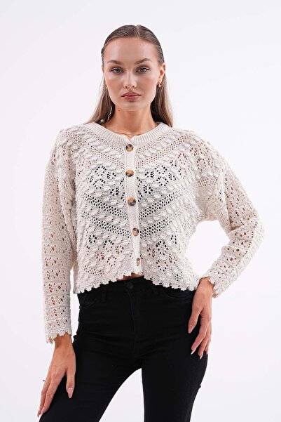 ŞİMAL Kadın Ponpon Desenli Düğmeli Triko Örme Hırka 255216 -