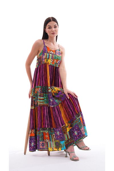 ŞİMAL Rochie lungă cu curea de frânghie cu modele etnice pentru femei 250215 -