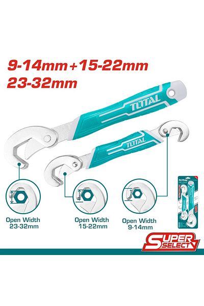 TOTAL Bent Wrench Set 9-32mm - Heavy Duty Chrome Vanadium Steel, Ergonomic Handle & Tight Spaces