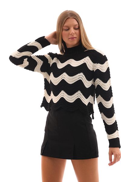 ŞİMAL Half Turtleneck Zigzag Patterned Casual Sweater - 245027