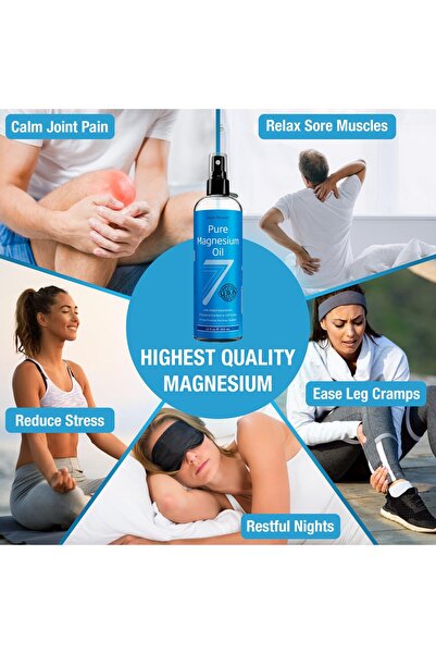 Seven Minerals Pure Magnesium Oil Spray - 12 oz, USP Grade, Ancient USA Seabed, Free eBook
