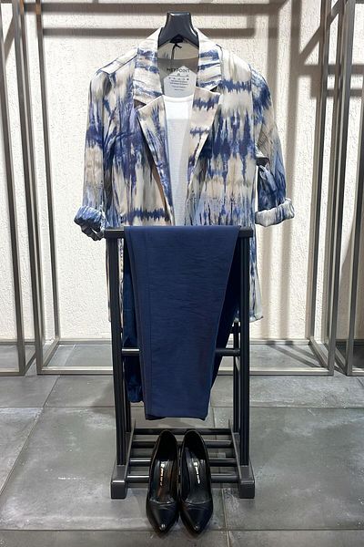 Metpoint Trend42Plus Large Size Tie Dye Pattern Double Breasted Collar Navy Blue Jacket