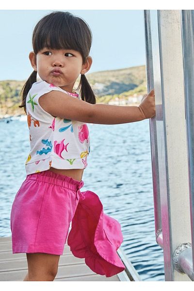 MAYORAL 1232 Girl's 3-Piece Top and Bottom Tshirt Shorts Set Fuchsia